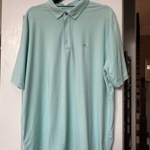 TOMMY BAHAMA IslandZone zip placket with button and collar, mint green/ blue dot